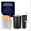 Kit Banheiro Completo Lixeira C/ Tampa Detalhes Em Bambu Luxo