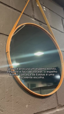 Espelho Redondo Decorativo Adnet Alça Couro Suporte 60cm Sala Quarto Banheiro