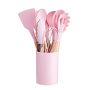 Jogo de Cozinha Kit C/12 Peças Utensílios de Cozinha em Silicone e Cabo de Madeira Antiaderentes