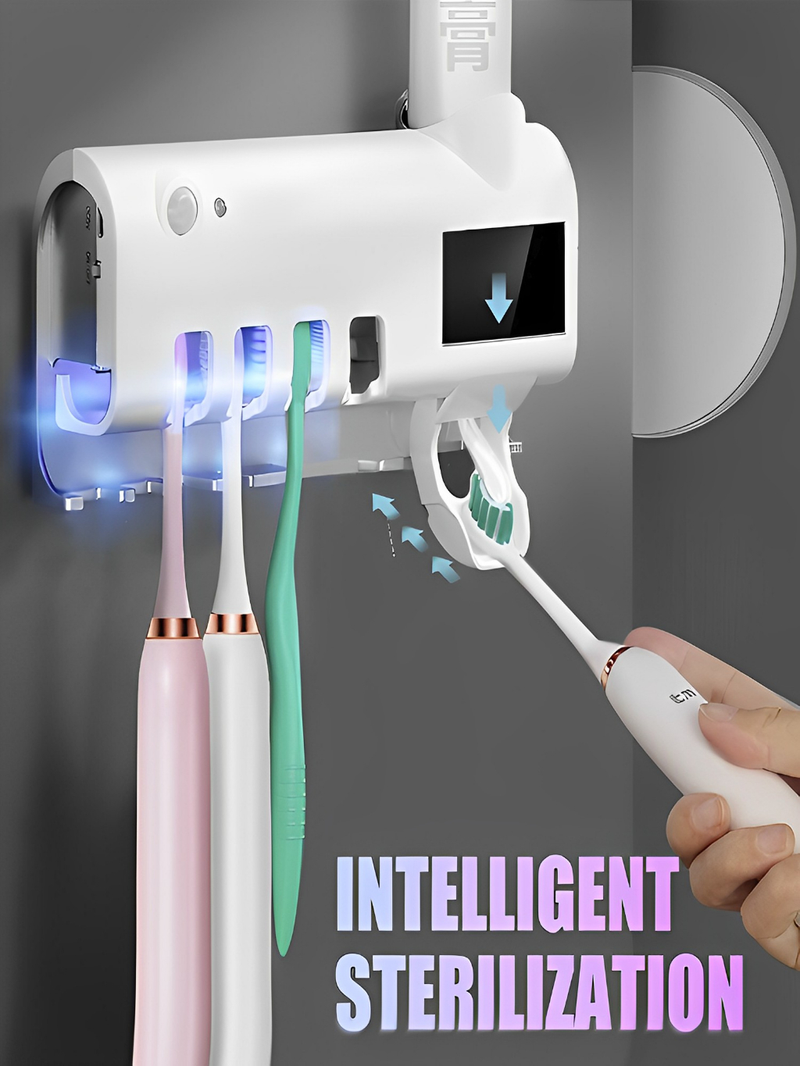 Suporte Escova de Dentes Branco com Esterilizador UV Dispenser Automático Antibacteriano Sem Furo