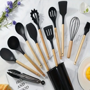 Jogo de Cozinha Kit C/12 Peças Utensílios de Cozinha em Silicone e Cabo de Madeira Antiaderentes