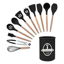 Jogo de Cozinha Kit C/12 Peças Utensílios de Cozinha em Silicone e Cabo de Madeira Antiaderentes