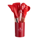 Jogo de Cozinha Kit C/12 Peças Utensílios de Cozinha em Silicone e Cabo de Madeira Antiaderentes