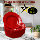 PRATO FUNDO KIT C/10 UNIDADES VERMELHO PLÁSTICO churrasco festa aniversario almoço jantar lanche