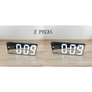Relógio Despertador Digital De Mesa 16X2.5X6cm Decorativo Alarme Temperatura Pilha AAA Usb Preto