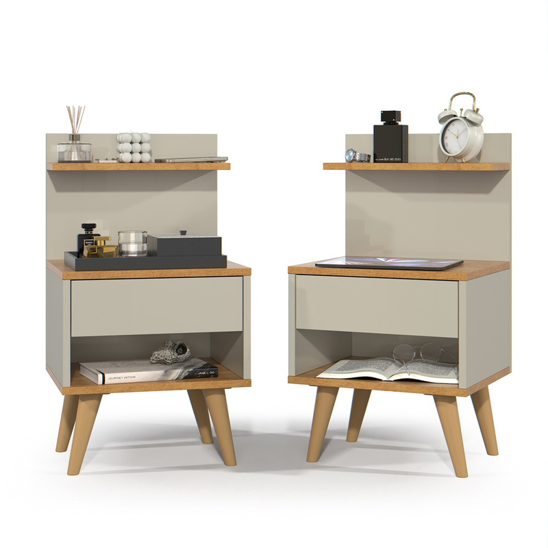 Kit com 2 Mesa de Cabeceira Retrô Com 1 Gaveta Sleep Decor - Cores