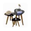 Kit Trio Jogo de Mesinhas Lateral Sala Pé Palito Retro Tampo Orgânico Casa