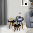 Kit Trio Jogo de Mesinhas Lateral Sala Pé Palito Retro Tampo Orgânico Casa