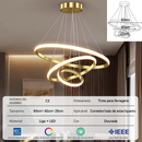 Lustre LED Pendente Moderno Premium | 3 Aros em Acrílico e Alumínio | Bivolt