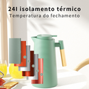 Garrafa Térmica de água 1 Litro Com Termômetro Led Para Chás / Café Design Moderno Cabo De Madeira Cor Preta