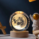 Bola de Cristal 3D Sistema Solar com Base LED em Madeira | Decoração e Luz Noturna