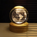 Bola de Cristal 3D Sistema Solar com Base LED em Madeira | Decoração e Luz Noturna