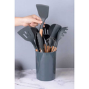 Jogo de Cozinha Kit C/12 Peças Utensílios de Cozinha em Silicone e Cabo de Madeira Antiaderentes
