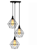 Lustre Pendente Aramado Diamante Preto Canopla Unica Retro Vintage