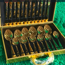Conjunto Faqueiros Em Inox Dourado Com Maleta Kit 24 Peças De Faqueiros Jogo Talheres