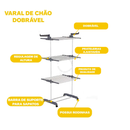Varal De Chão Roupa Calcinha Prateleiras 3 Andares Dobrável Portátil