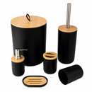Kit de Banheiro Completo com 6 ou 4 Peças Lixeira com Tampa Fechada e Basculante Bambu Para Lavabo