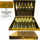 Conjunto Faqueiros Em Inox Dourado Com Maleta Kit 24 Peças De Faqueiros Jogo Talheres