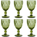 Jogo de 6 Taças de Vidro Diamond Transparente Ambar Furta Cor Verde Azul Fume Bico De Jaca 330ml