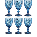 Jogo de 6 Taças de Vidro Diamond Transparente Ambar Furta Cor Verde Azul Fume Bico De Jaca 330ml