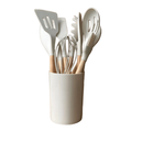Jogo de Cozinha Kit C/12 Peças Utensílios de Cozinha em Silicone e Cabo de Madeira Antiaderentes