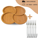 Kit Petisqueira Redonda + 6 Garfos Para Frios e Queijos Gamela MDF