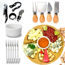 Kit Petisqueira Redonda + 6 Garfos Para Frios e Queijos Gamela MDF