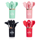 Jogo de Cozinha Kit C/12 Peças Utensílios de Cozinha em Silicone e Cabo de Madeira Antiaderentes