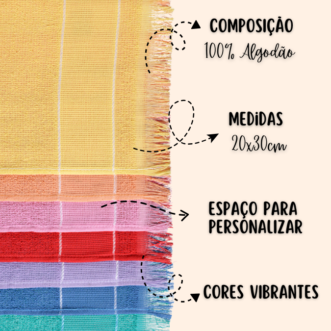 Kit 20 Toalhas Social De Boca Com Franja Para Bordar Escolar Mão Lavabinho Laune Haus
