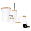 Kit de Banheiro Completo com 6 ou 4 Peças Lixeira com Tampa Fechada e Basculante Bambu Para Lavabo