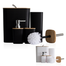 Kit de Banheiro Completo com 6 ou 4 Peças Lixeira com Tampa Fechada e Basculante Bambu Para Lavabo