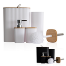 Kit de Banheiro Completo com 6 ou 4 Peças Lixeira com Tampa Fechada e Basculante Bambu Para Lavabo