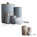 Kit de Banheiro Completo com 6 ou 4 Peças Lixeira com Tampa Fechada e Basculante Bambu Para Lavabo