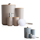 Kit de Banheiro Completo com 6 ou 4 Peças Lixeira com Tampa Fechada e Basculante Bambu Para Lavabo