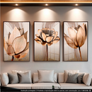 Kit Quadros Decorativos Flores Cobre Gold 3 Peças Luxo Moderno Para Sala Quarto