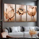 Kit Quadros Decorativos Flores Cobre Gold 3 Peças Luxo Moderno Para Sala Quarto