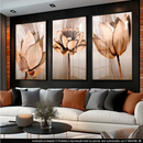 Kit Quadros Decorativos Flores Cobre Gold 3 Peças Luxo Moderno Para Sala Quarto