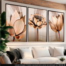 Kit Quadros Decorativos Flores Cobre Gold 3 Peças Luxo Moderno Para Sala Quarto