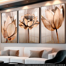 Kit Quadros Decorativos Flores Cobre Gold 3 Peças Luxo Moderno Para Sala Quarto