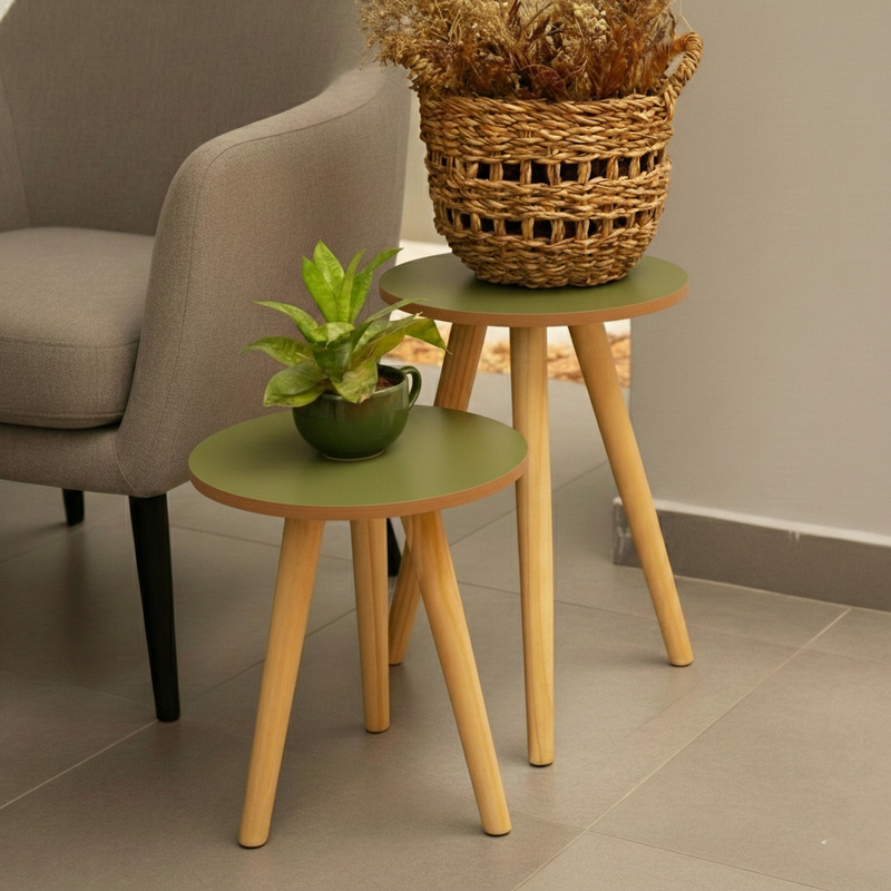 Kit de Mesinha Lateral Redonda de Canto de Sofá Para Sala Decoração