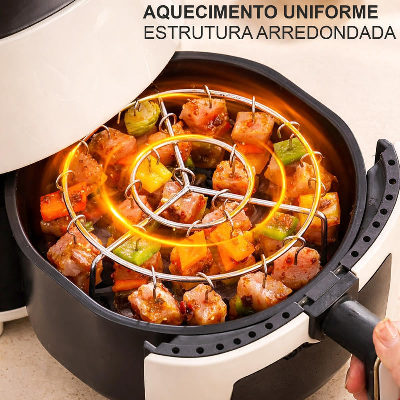 Kit Espetos Churrasco Para Air Fryer Com Rack Suporte Espetinho Ponta Grelha Portátil Multiuso Forno