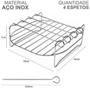 Kit Espetos Churrasco Para Air Fryer Com Rack Suporte Espetinho Ponta Grelha Portátil Multiuso Forno