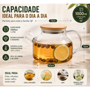 Chaleira de Vidro 1000ml Pode ir ao Fogo Com Alça de Bambu OU com Tampa de Bambu