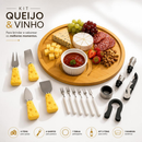 Kit Petisqueira Redonda + 6 Garfos Para Frios e Queijos Gamela MDF