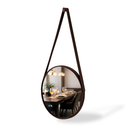 Espelho Redondo Decorativo Adnet Alça Couro Suporte 60cm Sala Quarto Banheiro