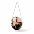 Espelho Redondo Decorativo Adnet Alça Couro Suporte 60cm Sala Quarto Banheiro