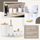 Kit de Banheiro Completo com 6 ou 4 Peças Lixeira com Tampa Fechada e Basculante Bambu Para Lavabo