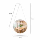Espelho Redondo Decorativo Adnet Alça Couro Suporte 60cm Sala Quarto Banheiro