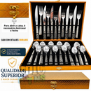 Conjunto Faqueiros Em Inox Dourado Com Maleta Kit 24 Peças De Faqueiros Jogo Talheres