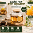 Chaleira de Vidro 1000ml Pode ir ao Fogo Com Alça de Bambu OU com Tampa de Bambu